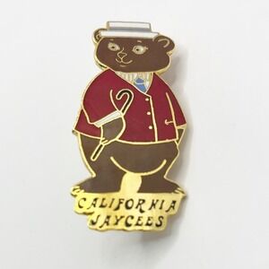 California Jaycees Senator Papa Bear 1980 Top Hat Cane Red Suit Lapel Pin 2”